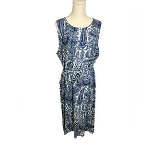 Chico’s Royal Oak Midi Dress Vanity Size 3 US XL Blue White Paisley Stretch